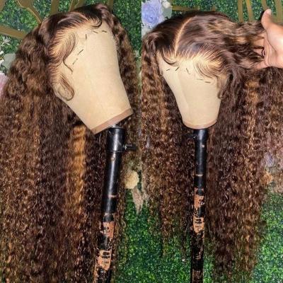 China Deep Wave 13x4 Deep Wave Lace Front Human Hair Wigs, 100% Cuticle Aligned Virgin Hair Wigs Vendors, Raw Curly Highlight Wigs For Black Wome for sale