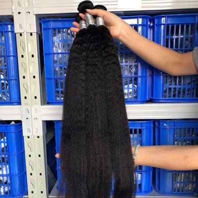 China CURLY STRAIGHT Cuticle Aligned Kinky Straight Bundles, Wholesale Peruvian Virgin Hair Extension, Unprocessed Raw Straight Yaki Bundles Hair for sale