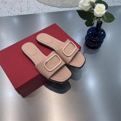 China CUSHIONING New Designer Summer Shoes Wholesale Shoes Metal Buckle Luxury Cowhide Slippers For Ladies for sale