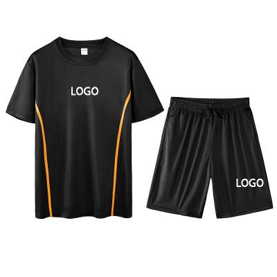 China Custom Men's Sports Anti-Wrinkle Logo Shorts Summer Suit Quick-drying Ice Silk T-shirt Short Sleeve Basketball Fitness Leisure Two Piece-Set for sale