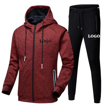 China Customized LOGO large size men's breathable sports and outdoor stretch sweater leisure suit men's cotton sportswear two-piece hooded suit for sale