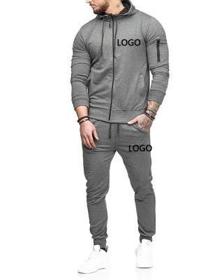 China Breathable Custom Logo Sports Suits Mens Fall Hooded Long Sleeve Sweater Pants Arm Zipper Solid Color Men Casual Tracksuit for sale