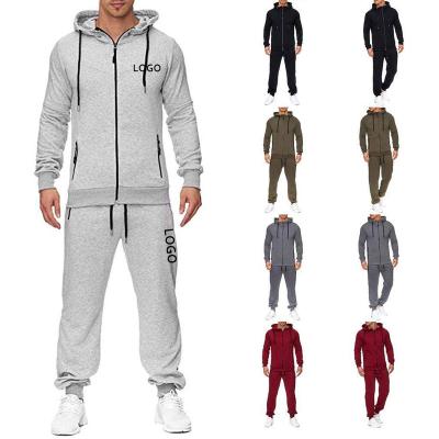 China Custom LOGO Plain Hoodie Men Sweatsuit Zipper Pocket Tracksuit Jacket Set Breathable Thin Fit Hoodie Sweatshirt Casual Jacket Set for sale