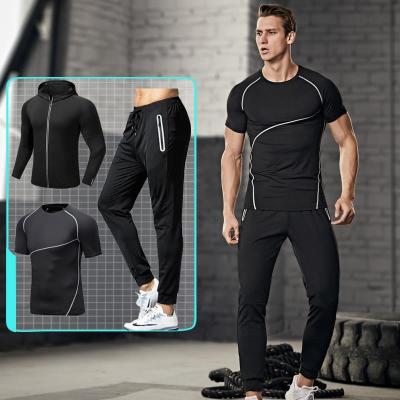 China LOGO New Breathable Custom Spring/Summer Men Sport Quick Dry Fitness Clothes Comfortable Breathable 3 Piece Set Fashion Sweat Wicking for sale