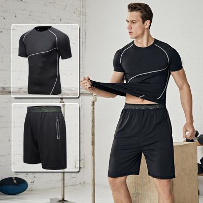 China Custom Men's Fitness LOGO Suit Breathable Short Sleeve Sports Gym Shorts Fashion Breathable Wicking Set Comfortable Breathable Sweat for sale