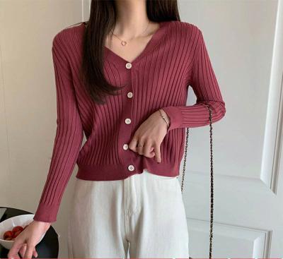 China Anti-wrinkle 2021 new buttoned spring knit sweater women's v-neck thin outer section cardigan thin section temperament solid color jacket for sale