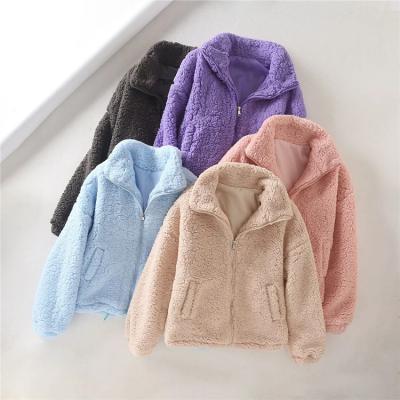 China Anti-wrinkle custom LOGO NEW fall/winterTeddy coat women plush zipper loose woolen coat with turn-down collar for streetwear for sale