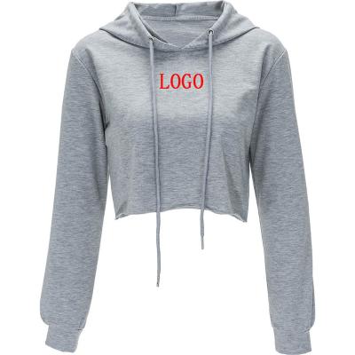 China Anti-wrinkle custom logo navel exposed cotton women's short sleeve solid color long sleeve hoodies sexy sport sweater for sale