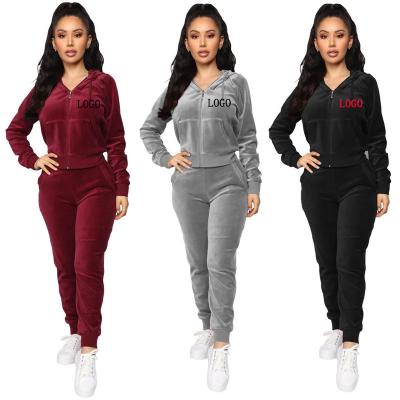 China New Fashion Leisure Velvet Hoodies Custom Zipper Sweater Anti-wrinkle LOGO The Elastic Waist Women's Hoodie 2 Pcs Set Breathable for sale