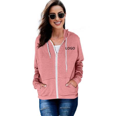 China Custom Women's Anti-wrinkle Autumn Long Sleeve Zip Drawstring Hoodie Jacket Solid Color Sweatshirt for sale