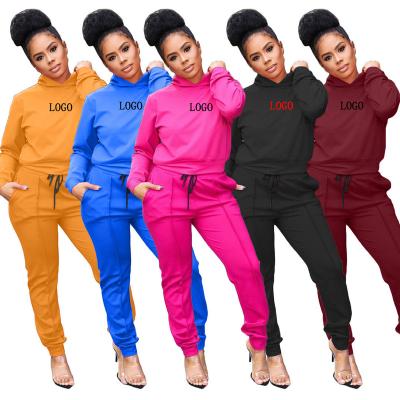 China Breathable Custom LOGO Long Sleeves Sweat Suits Fashion Tracksuit Solid Autumn Women Tracksuits Suits Sets 2 Pieces Hooded Pullover For Gym for sale