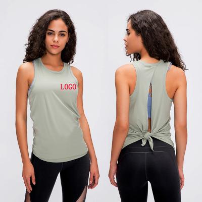 China Custom Casual Women's Bow New Summer New Logo Running Tank Top Backless Sleeveless Breathable Loose Gym Sweater Sports Vest for sale