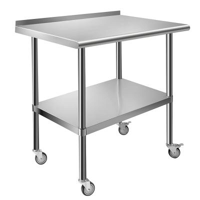 China Universal Commercial Stainless Steel Table With Caster Wheels Kitchen Work Tables With Backsplashs Prep Food Workbench Under Shelf for sale