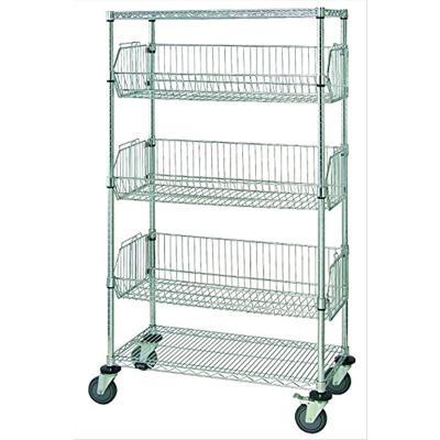 China Multifunctional 5-Tier Mobile Wire Basket Unit With 3 Baskets, Chrome Finish for sale