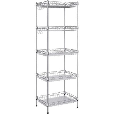 China Multifunctional 5-Tier Wire Shelving Unit with Adjustable Baskets Storage Rack Corner Shelf Shelving Storage Shelf, Silver Wire Shelving Rack for sale