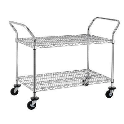 China Universal Commercial Grade 2-Tier Rolling Car, Carts With Wheels And Double Side Handles, Kitchen Cart Trolley for sale