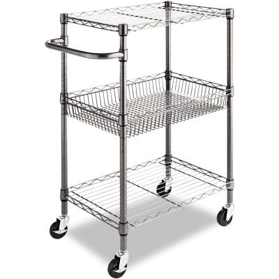 China Universal 3-Tier Wire Rolling Cart Metal Serving Carts With Handle Kitchen Serving Trolley Cart for sale