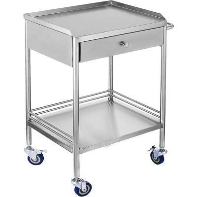 China 2 Layer Universal Housekeeping Service Carts, Stainless Steel Lab Medical Trolley Mobile Serving Cart Equipment with Drawers and Silen for sale