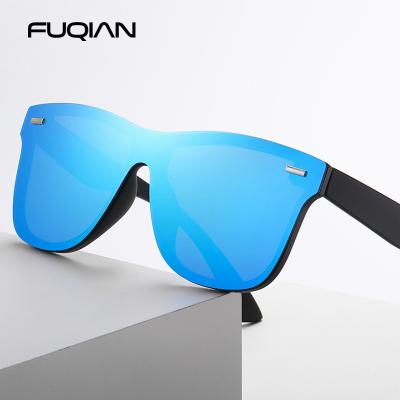 China Luxury One Piece Polarized Sunglasses Men Women Fashion Square Sun Glasses Unisex Vintage Mirror Eyewear Motor Blue UV400 for sale