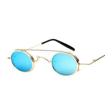 China Oculos De Sol Women Men Round Sunglasses Red Blue Cat3 UV400 Filp Fashion Sun Glasses Double Bridge for sale