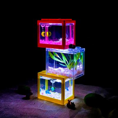 China Viable High Quality Usb Led Mini Desktop Fish Tank Small Desktop Aquarium Goldfish Bowl for sale