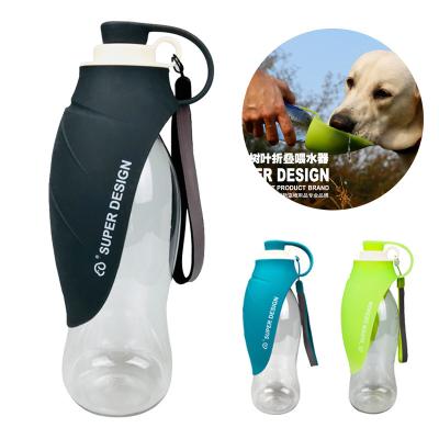 China 580ml Automatic Pet Water Soft Silicone Leaf Shaped Portable Walking Dog Dispenser Cat Water Bottle Outdoor Hiking for sale