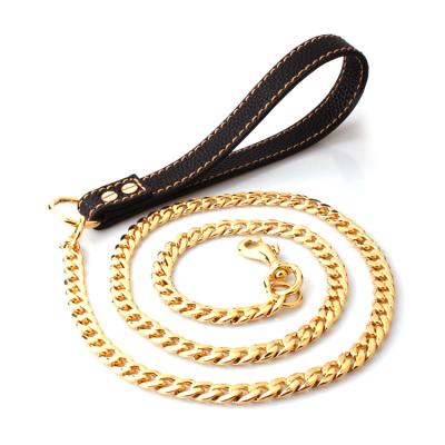 China High Quality Luxury Leather Gold Handle Padded Dog Chain Pet Leash for sale