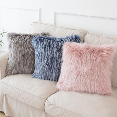 China Comfortable Promotion Plush Faux Fur Pillow Cushions Hot Sale Faux Fur Cushion Covers Fluffy Fur Cushions Plaid Factory for sale