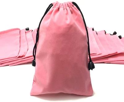 China Durable Custom Logo Printed Pink Suede Velvet Drawstring Jewelry Pouch Bag for sale