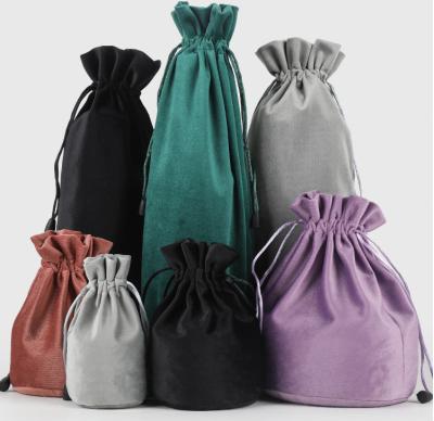 China Durable Custom Logo Satin Lined Drawstring Gift Bag Velvet Large Pouch With Satin Lining for sale