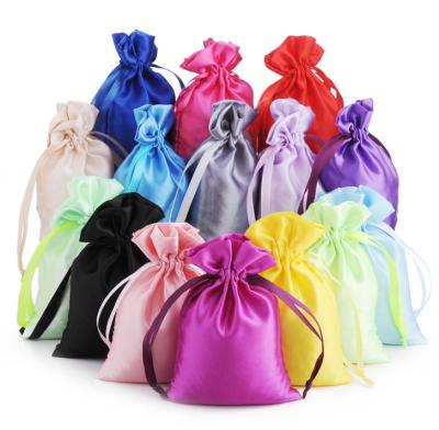 China Factory Wholesale Cheap Price Durable Drawstring Gift Satin Pouch Hair Extension Packaging Silk Satin Bag With Custom Logo for sale