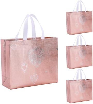 China 2021 I'ts Eco-Friendly Hot Selling Reusable Amazon Grocery Store Rose Gold Foil Gift Shopping Present Glossy Non-woven Grocery Bags Promotional for sale