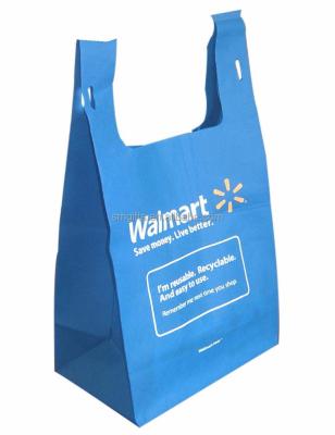 China Walmart Shopping Use And Handled Embossing Handling Non Woven Material T Shirt Bag Wholesale for sale