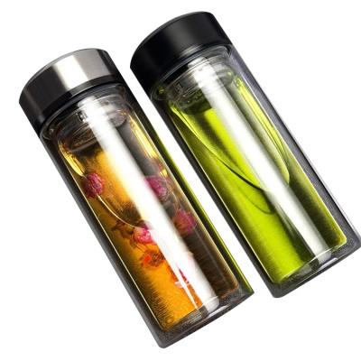 China 300ml Double Wall Tea Infuser Sustainable Easy Carry Glass Water Bottles With Colorful Stainless Steel Lid for sale