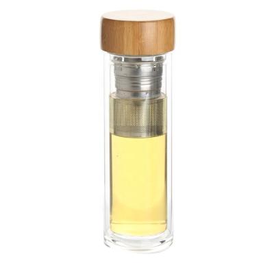 China Sustainable Logo 450ml Custom Sport Glass Water Bottle Transparent With Bamboo Lid for sale