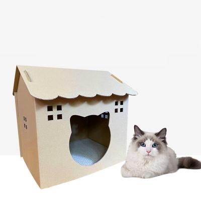 China Viable Wholesale Pet Supplier Assemble Cat Scratcher Cardboard House Pet Cage Corrugated Paper Box Cat Scratching Board for sale