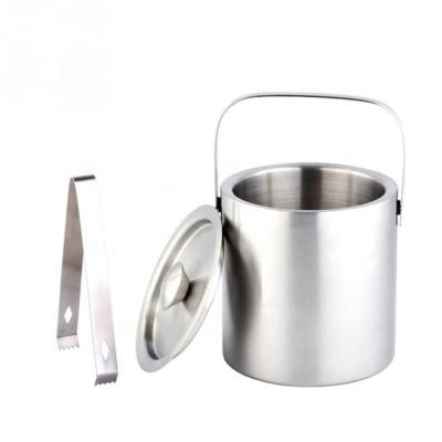 China Durable Double Wall Stainless Steel Metal Ice Bucket For Night Club With Tongs for sale