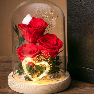 China Beautiful Hot Selling Colorful Preserved Big Flower Unicorn In Glass Dome For Valentine's Day Rose Magical Flower Real Rose for sale