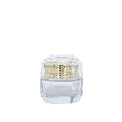 China Personal Care 50g Frosted Glass Jars With Cream Luxury Gold Cap Empty Cosmetic Jars for sale