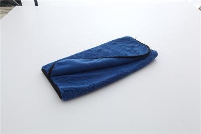 China Dark blue color  microfiber microfibre car cleaning detailing towels/cloth with black edge for sale