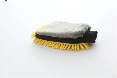 China yellow/grey color microfiber plush chenille car cleaning detailing house cleaning wash mitts/gloves for sale