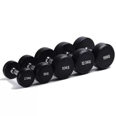 China Universal Custom Wholesale Black Round PU Coated Fixed Dumbbell Sets for sale