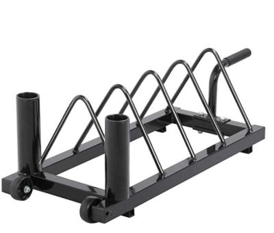 China Universal Weight Lifting Power Equipment Gym Barbell Steel Dish Rack Weight Storage Dish Plate Bumper Rack With Wheel for sale