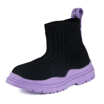 China JUNO Breathable Girls New Design Fashion Kids Outdoor Sock Sports Boots Comfortable Knitting Shoes With Light Weight for sale