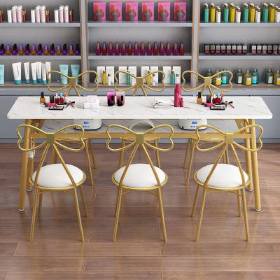 China Modern Cheap Chair Set Salon Manicure Table and Office Stool Used Nails Bar Client Paper Light Design New Nail Tables for sale