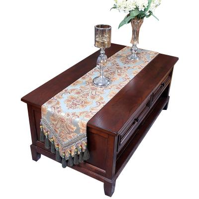 China European style jacquard polyester tablecloth table runner place mat luxury American yarn-dyed family hotel high quality cheap durable for sale