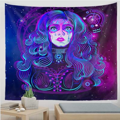 China Hot Wholesale Zodiac Polyester Tapestries For Bedroom Wall Hanging Neon Signs Aquarius Zodiac Custom Tapestry for sale