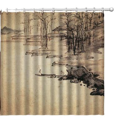 China Viable Wholesale Custom Chinese Style Shower Curtain Decoration Bathroom for sale