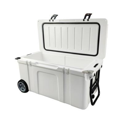 China Waterproof High Performance Hard Insulated Cooler Box 75L Capacity Coolers With Wheels for sale