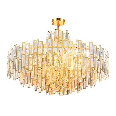 China Luxury Centerpiece Hanging Pendant Crystal Chandelier For Modern LED Gold Round Home Decor for sale